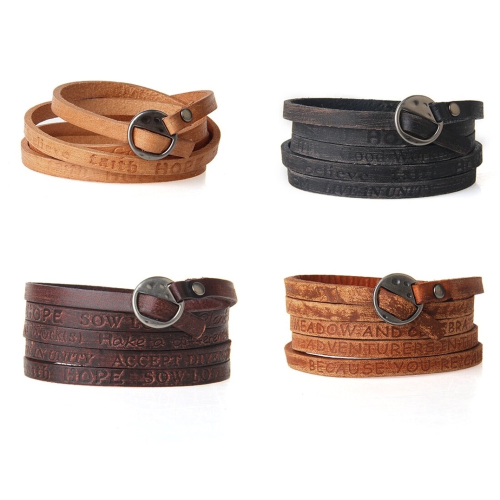 Inspirational UNITY Cowhide Leather Wrap Antique Gold Buckle Bracelet/Anklet